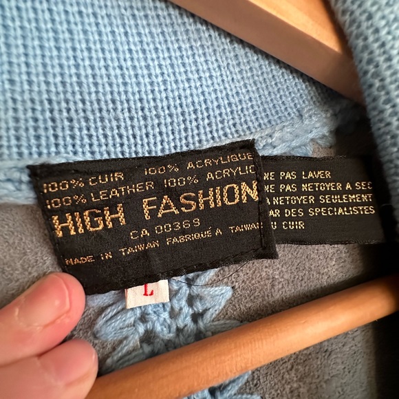 VINTAGE 70s Suede Patch Button Up Knit Sweater - Picture 4 of 9